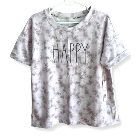 Rae Dunn Purple Gray "Happy." Tie Dye Tee Medium New with tags! - Picture 1 of 11